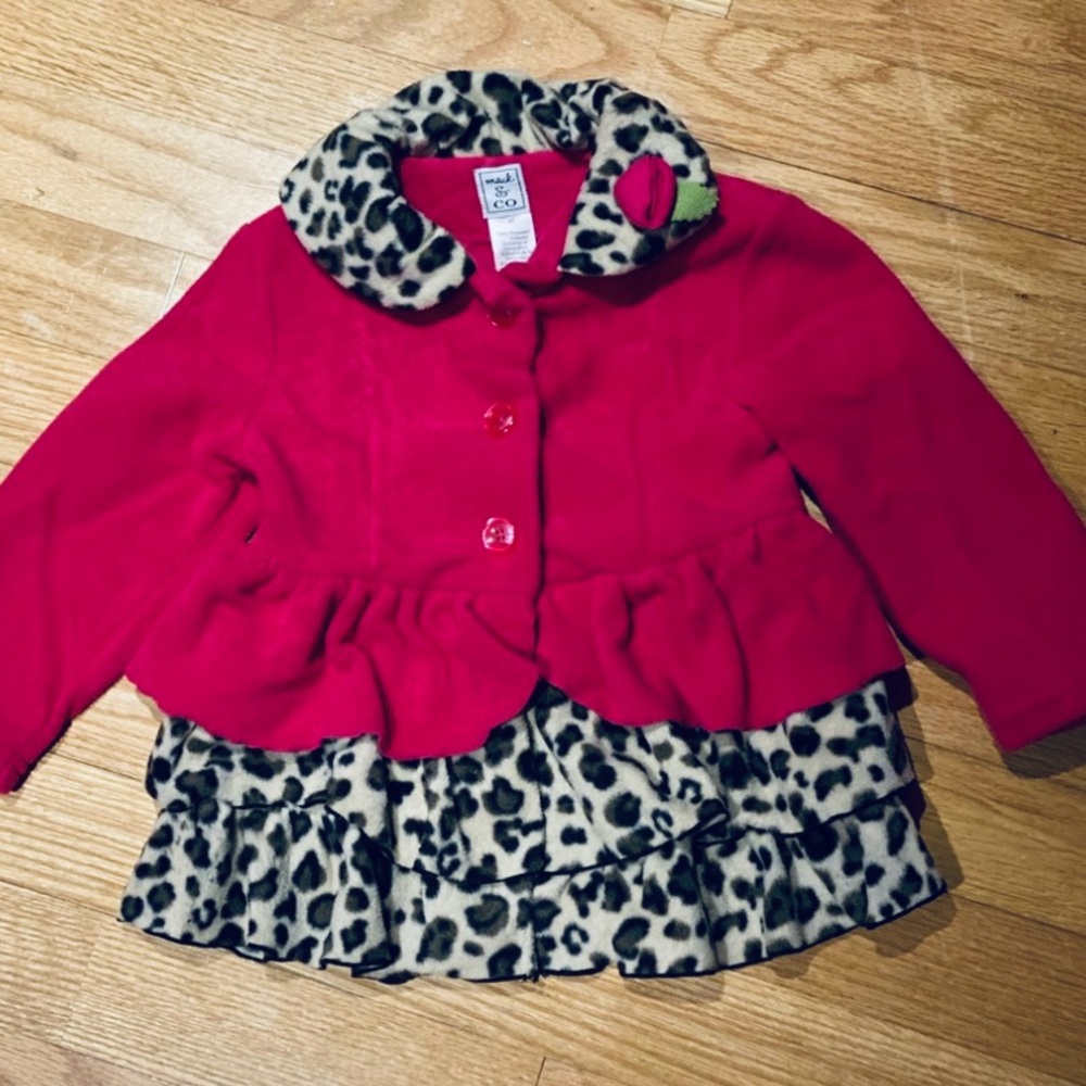 Mack & Co Fleece Ruffle Coat Pink Cheetah Button Up Size 4T